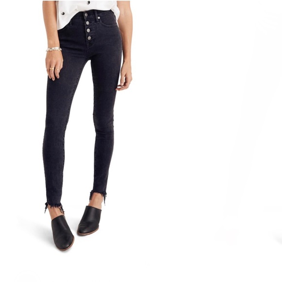 Madewell Denim - MADEWELL 9” Black Button Ankle Skinny Jeans 29